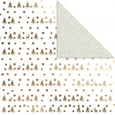 Dizajnový obojstranný papier 30,5x30,5 Zlatý stromy / sivý bodky